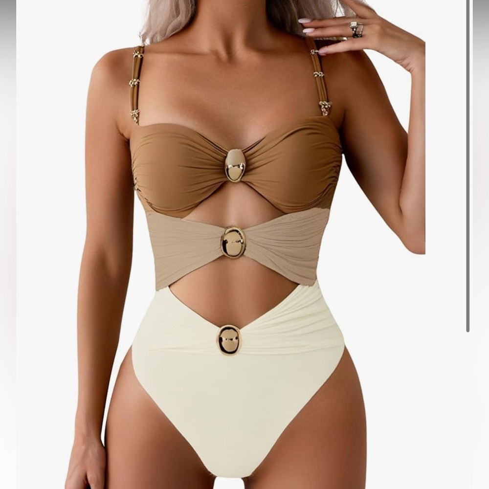 Women's Cut Out Colorblock One Piece Swimsuit Ruched Swimwear Bathing Suit